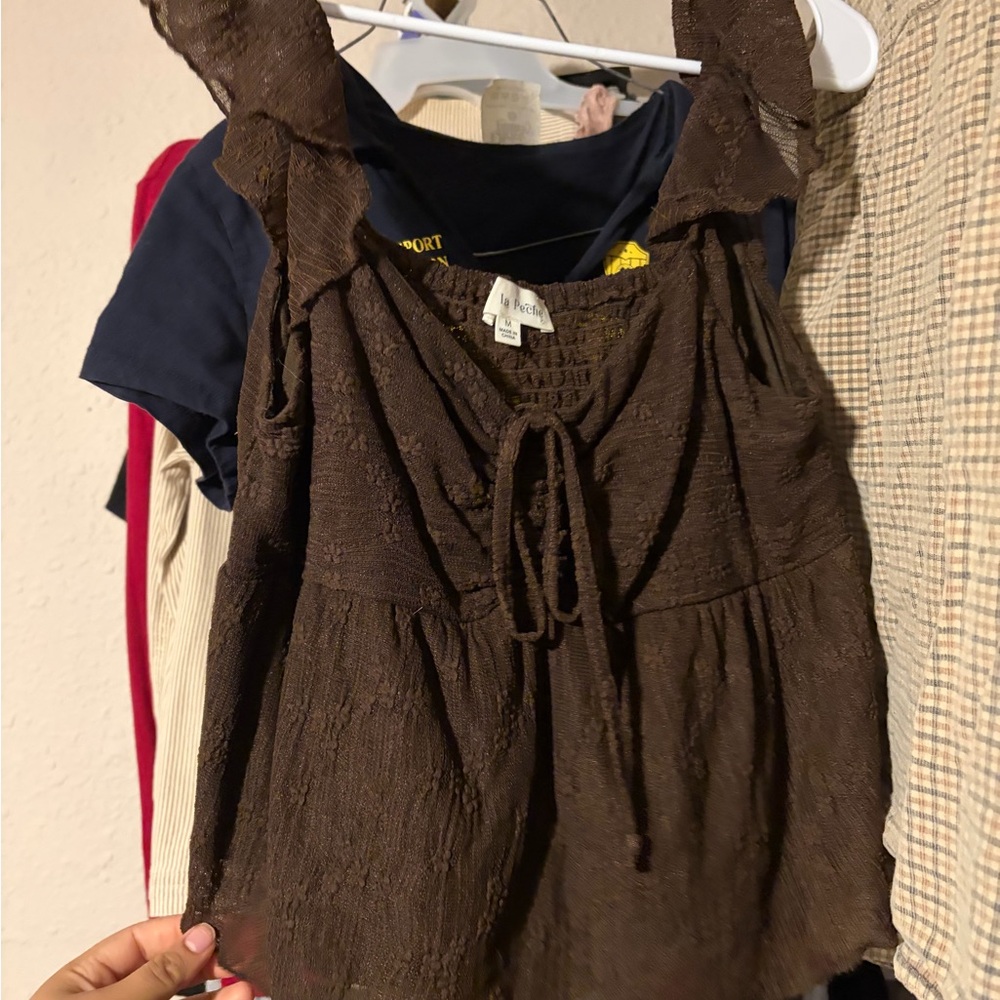 Women's Brown Textured Tie-Front Camisole